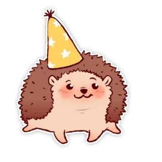 🥳 ouriço, animal, fofo, adesivo, chapéu de festa, desenho animado telegram sticker