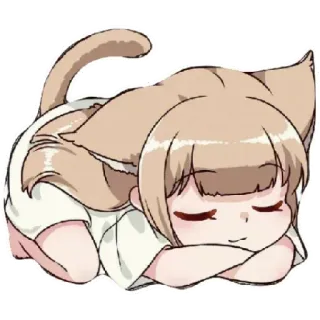 🐾 спящая, аниме девушка, кошачьи ушки, милая, каваий, расслабленная telegram sticker