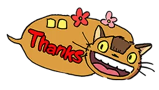 😄 Catbus My Neighbor Totoro Thanks gatto, autobus, fiore, arancione, amichevole, anime telegram sticker