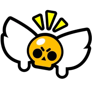 😉 czaszka, skrzydła, zły, kreskówka, żółty, symbol whatsapp sticker