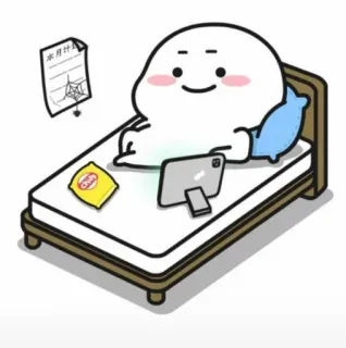 🙂 Dessin animé, Lit, Détente, Tablette, Chips, Paresseux telegram sticker