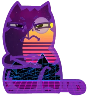 😠 кот, синтвейв, вейпорвейв, ретро, 80-е, фиолетовый, неон, горы whatsapp sticker