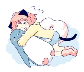 😴 zzz gattina, pinguino, sonno, anime, kawaii, carino, sogno whatsapp sticker