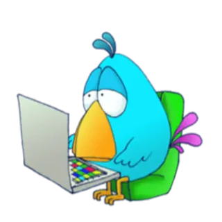 ⌨ oiseau, ordinateur, portable, dessin animé, animal, taper, internet telegram sticker