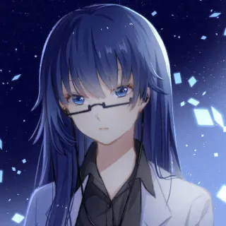 🔵 Anime, Garota, cabelo azul, óculos, ciência, jaleco telegram sticker