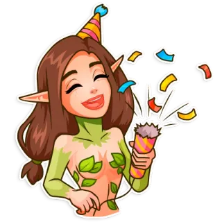 🎉 woman, cartoon, smile, cheerful, festive telegram sticker