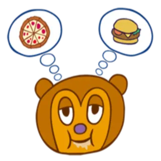 🤤 Essen, Pizza, Burger, Denken, Cartoon, Hungrig, Tier whatsapp sticker