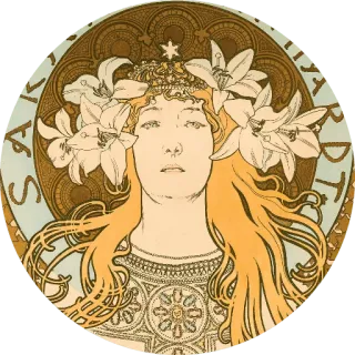 🌺 Jugendstil, Frau, Lilie, Kunstwerk, Vintage, Dekorativ telegram sticker