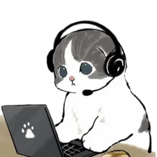 😎 gatto, cuffie, computer, portatile, animale, carino telegram sticker