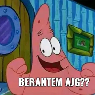 😳 Patrick Star Spongebob Squarepants BERANTEM AJG?? patrick star, spongebob, meme, cartone animato, divertente, litigare, ajg telegram sticker