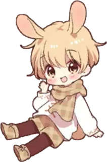 😊 Chibi, Coniglio, Carino, Kawaii, Orecchie da animale, Sciarpa telegram sticker