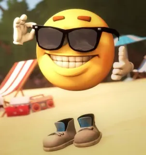 😎 Emoji, Spiaggia, Estate, Occhiali da sole, Cartone animato, Vacanza, Pollice in su whatsapp sticker