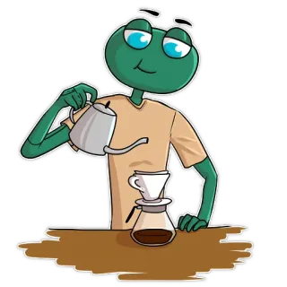 😌 kikker, koffie, pour over, koffie zetten, café, drankje telegram sticker