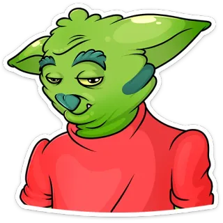 😏 verde, personagem, desenho animado, ilustração, adesivo whatsapp sticker