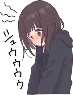 😳 シュウウウウ Anime, Fille, Triste, Embarrassée, Sweat à capuche, Mignon whatsapp sticker