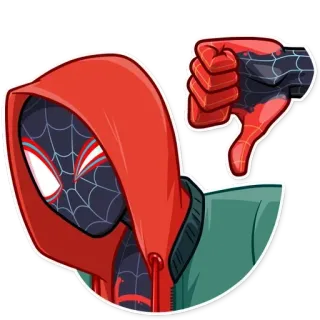 👎 Spider-Man Spider-Man, Miles Morales, super-herói, história em quadrinhos, polegar para baixo, não gosto, vermelho, preto telegram sticker