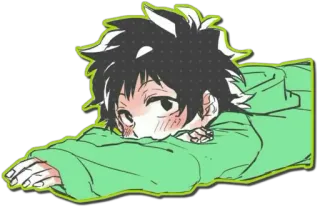 😒 Deku My Hero Academia アニメ, デク, 僕のヒーローアカデミア, 可愛い, 緑, 疲れた, リラックス telegram sticker