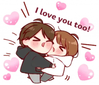 ❤️ I love you too! amore, coppia, cuori, carino, relazione, romanzo telegram sticker