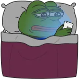 😕 Pepe the Frog pepe, grenouille, smartphone, mème, lit, triste, déprimé, téléphone, insomnie whatsapp sticker