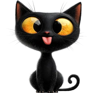 😛 kot, czarny kot, kreskówka, słodki, zwierzę, naklejka whatsapp sticker