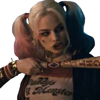 🔫 Harley Quinn Suicide Squad Daddy's Lil Monster Harley Quinn, Suicide Squad, DC Comics, villain, baseball bat, Margot Robbie telegram sticker