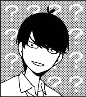 🤔 pertanyaan, berpikir, anime, manga, hitam putih, kebingungan, keraguan, orang, ekspresi whatsapp sticker