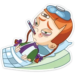 🤒 sick, fever, illness, cartoon, child, thermometer, girl telegram sticker