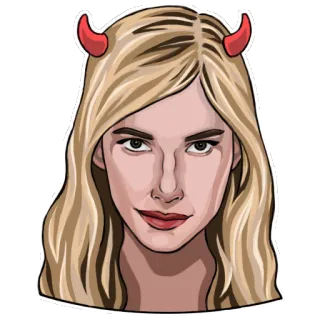 😈 mujer, cuernos de diablo, dibujos animados, rubia telegram sticker