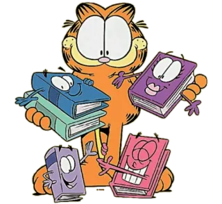 📓 Garfield Garfield, gato, livros, desenho animado, leitura telegram sticker