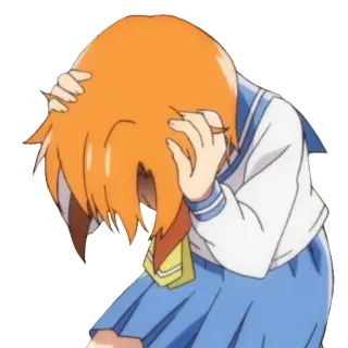 😱 Anime, Chica, Triste, Pelo naranja whatsapp sticker