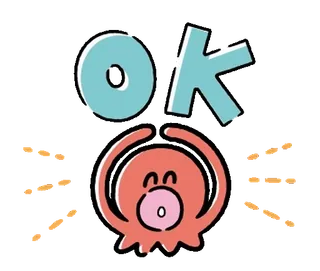 🐙 OK かわいい, タコ, アニメ, キャラクター, OK telegram sticker