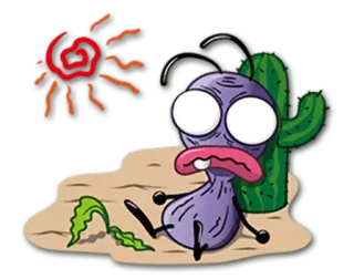 ☀ dibujo animado, desierto, agotado, cactus, sol, criatura púrpura telegram sticker