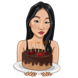 🎂 vrouw, verjaardag, taart, kaarsen, dessert, viering telegram sticker