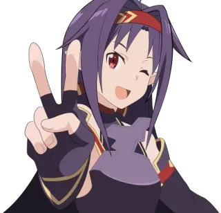 ✌ Yuuki Konno Sword Art Online anime, character, Yuuki Konno, Sword Art Online, peace sign, wink telegram sticker
