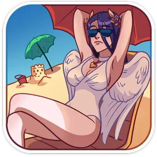 🏖️ ชายหาด, นางฟ้า, ปีก, ฤดูร้อน, การ์ตูน whatsapp sticker