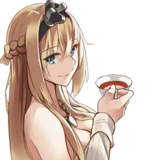 🍵 fille anime, blonde, thé, portrait, illustration telegram sticker