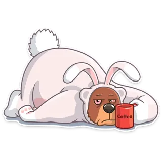 ☕ Coffee oso, café, animal, disfraz conejo, dormilón, relajarse whatsapp sticker