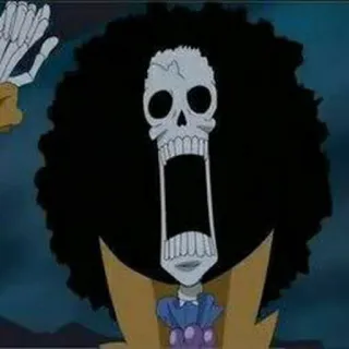 💀 Brook One Piece アニメ, 骸骨, スケルトン, 海賊, キャラクター, 面白い, 漫画 telegram sticker