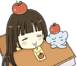 🙄 maçã, caixa de suco, fofo, dormindo, desenho animado, menina, anime telegram sticker