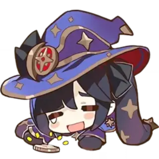 😭 Mona Genshin Impact Mona, Genshin Impact, Videojuego, Anime, Dibujos animados, Chibi, Mago telegram sticker