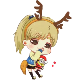 😂 Чиби, Рождество, Миньон, Санта Клаус, Олень, Милый, Мультфильм telegram sticker