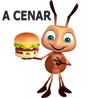 🍔 A CENAR formica, hamburger, cibo, cartone animato, cena whatsapp sticker