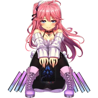 🚬 Anime, pinke Haare, süß, Mädchen, sitzend, lila telegram sticker