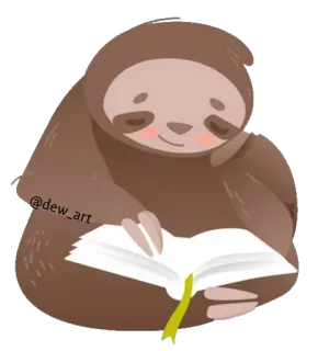 🐨 @dew_art 나무늘보, 독서, 책, 동물, 귀여운, 만화 telegram sticker
