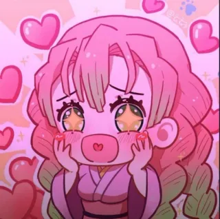 🤩 Mitsuri Kanroji Demon Slayer 애니메이션, 칸로지 미츠리, 귀멸의 칼날, 카와이, 귀여운, 하트, 분홍색 whatsapp sticker