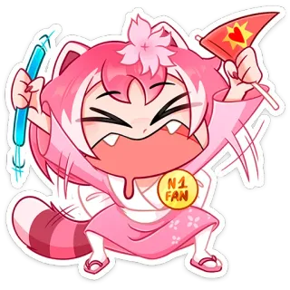 🥳 N1 FAN Hoạt hình, Anime, Fan, Hồng, Linh vật, Dễ thương telegram sticker