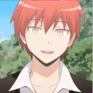 ✨ Karma Akabane Assassination Classroom anime, red hair, school, boy, smirk telegram sticker