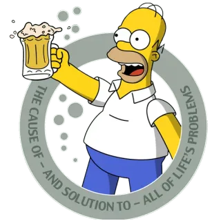 😊 Homer The Simpsons THE CAUSE OF - AND SOLUTION TO - ALL OF LIFE'S PROBLEMS homer simpson, bir, simpsons, kartun, humor dewasa, masalah, solusi telegram sticker