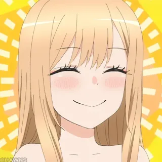 🥰 Marin Kitagawa My Dress-Up Darling อนิเมะ, น่ารัก, ยิ้ม, ผู้หญิง, ผมบลอนด์, มาริน คิตากาวะ, My Dress-Up Darling telegram sticker