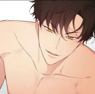 😏 Anime, Uomo, A torso nudo, Uomo, Petto, Illustrazione, Cartone animato, Arte telegram sticker